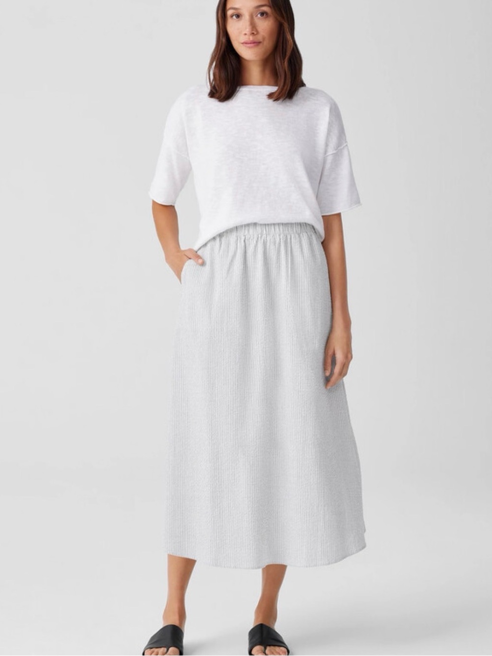EILEEN FISHER Organic Cotton Ripple Pocket Skirt Medium Petite